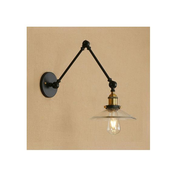 1 Glühbirne Flared Wall Montierte Leuchte Vintage Style Messing klares Glasbeleuchtung mit Arm