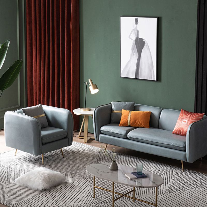 Modern Standard Faux Leather Sofa 3 Seater Square Arm Sofa for Living Room