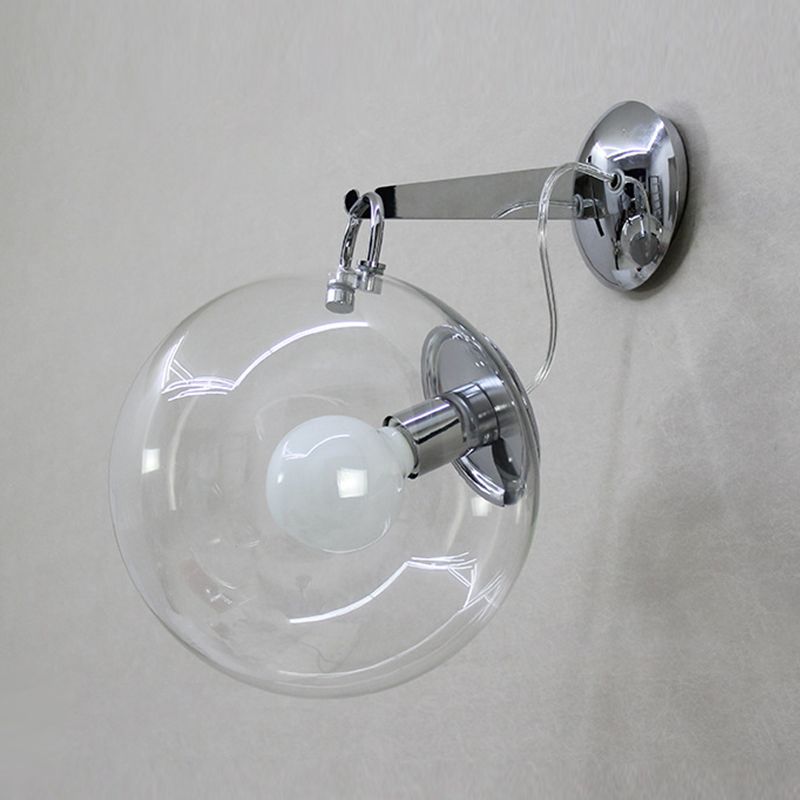Industrial Metal Wall Light Silver Globe Wall Sconce with Glass for Bedroom