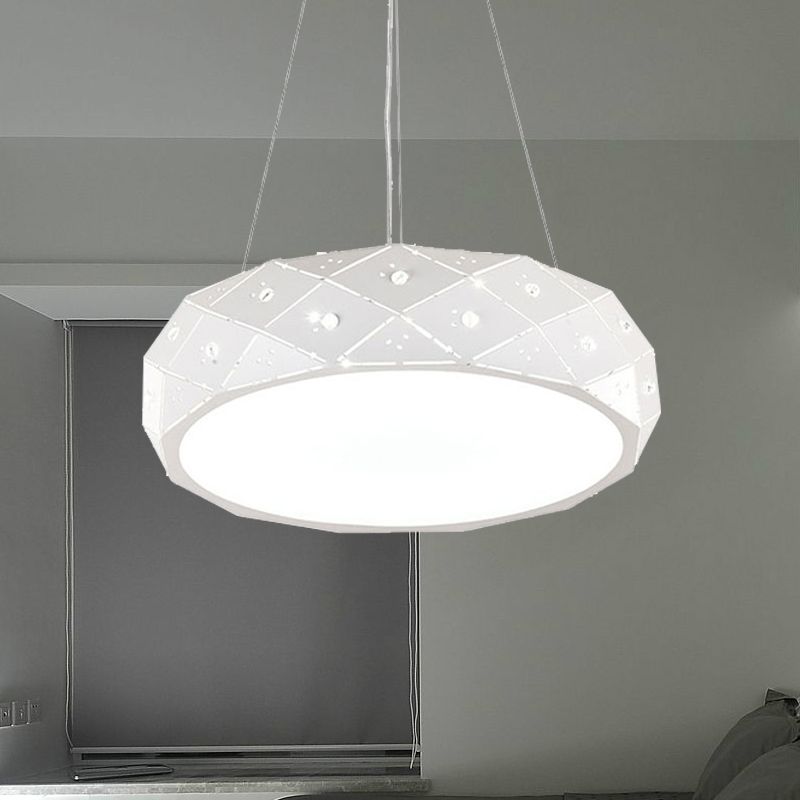 Luz de colgante de tambor geométrico LED moderno de metal blanco colgante colgante para un cargo en cálido/blanco/neutral, 12 "/18" /25.5 "de ancho