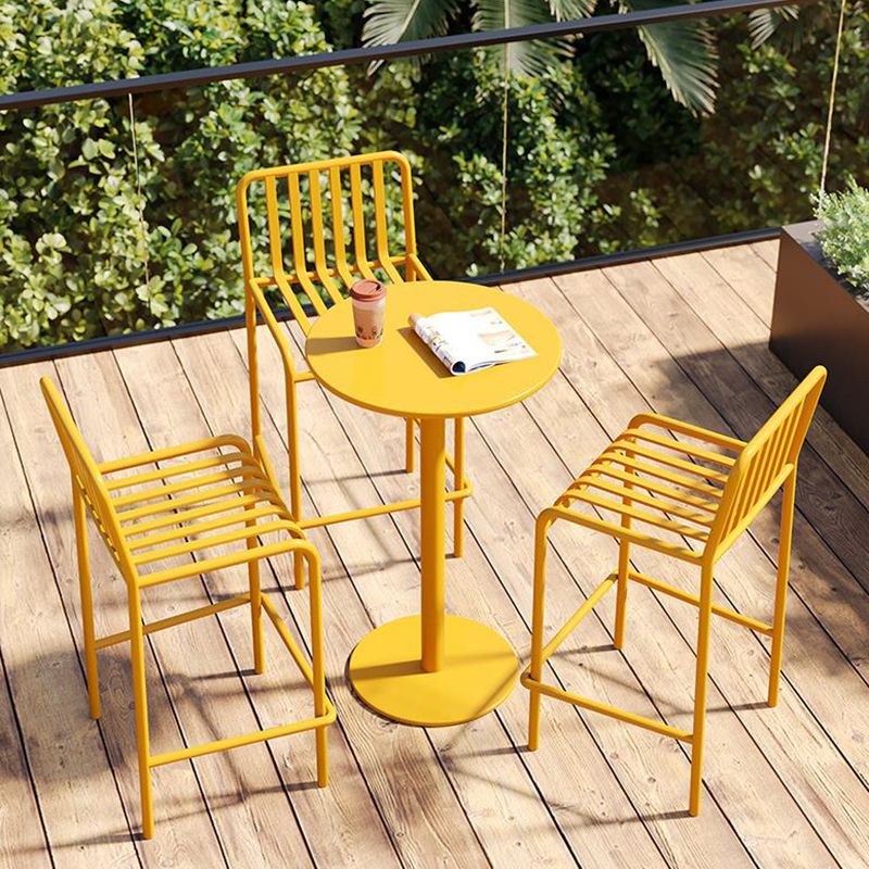 Pedestal Round Bar Dining Table Metal Fixed Pub Table for Outdoor