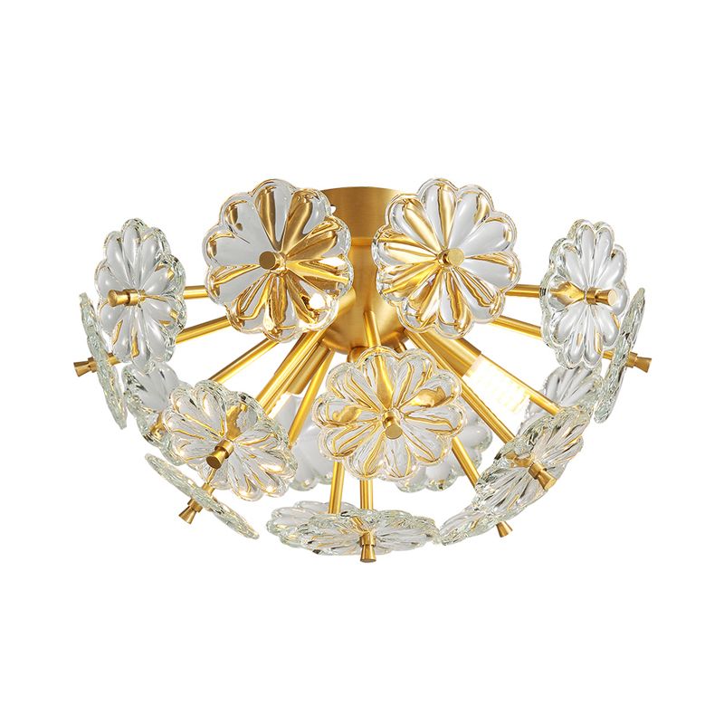 Gouden 3/5 lichten Semi Flush Mount Modern Crystal Bouquet Flushmount plafondlamp voor slaapkamer