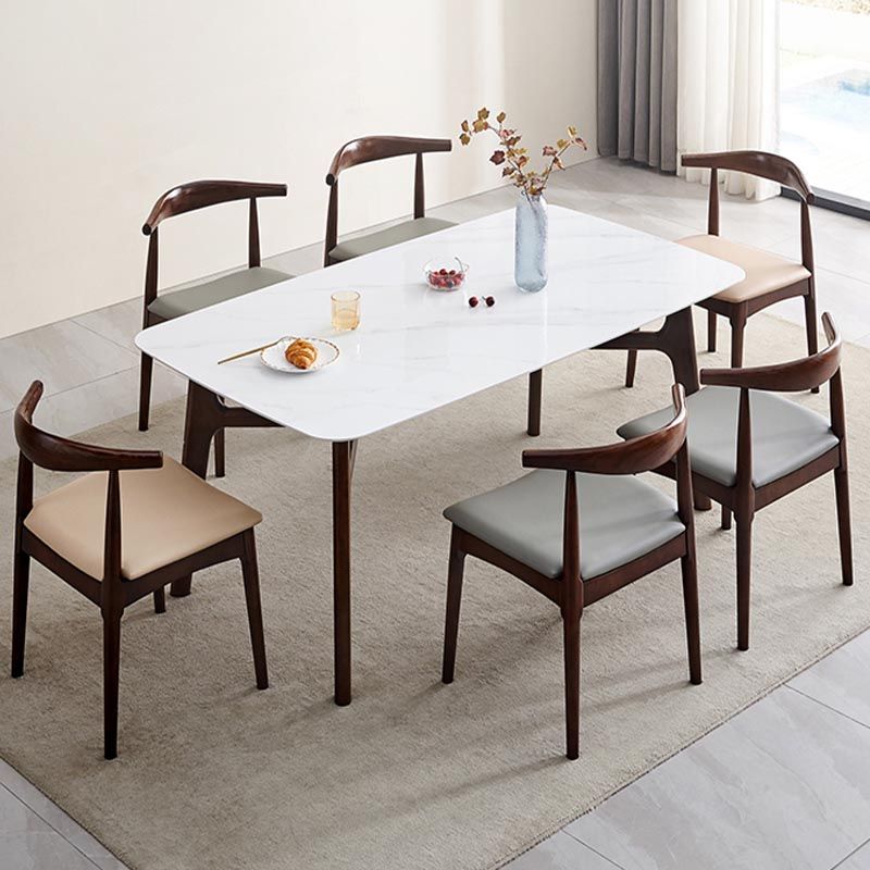 Mid-century Rectangle Dining Table White Stone Top Tripod Base Dining Table