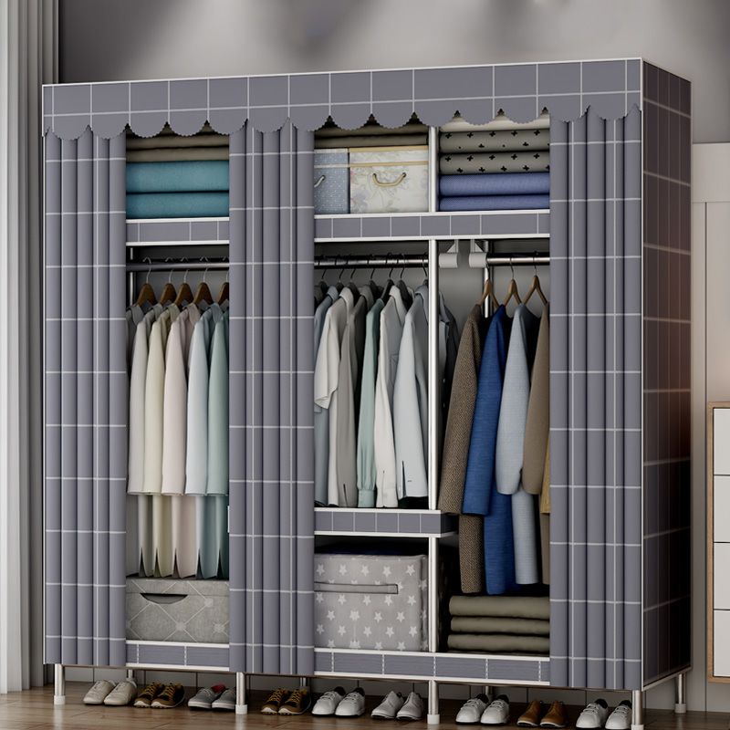 Contemporary Metal Wardrobe Cloth Rod Included Wardrobe Closet with Legs