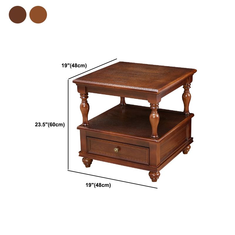 23.6" Tall Square Wood Top Side Table Brown 4 Legs End Table with Storage