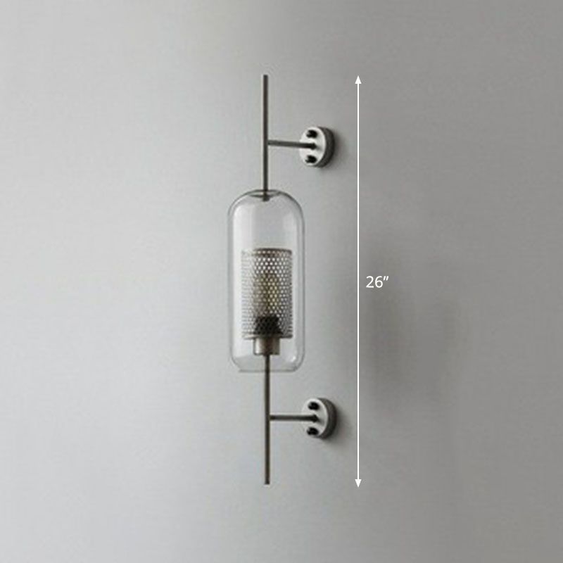 Metal Mesh Screen Wall Light Sconce Minimalist 1-Head Wall Mount Lamp with Clear Glass Shade