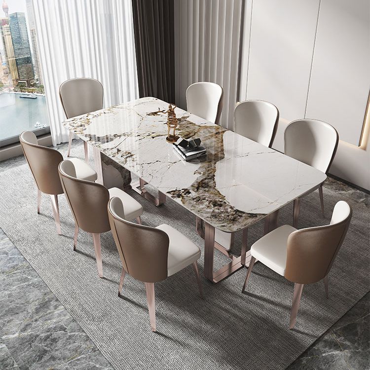 Traditional Luxury Dining Table Sintered Stone Rectangle Dining Table with Rose Gold Frame