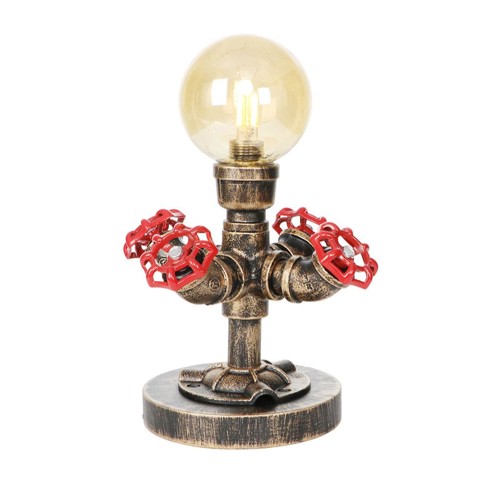 Lampada da lettura a luce singola in argento antico/bronzo. Illuminazione industriale con paralume globo in vetro trasparente/ambrato