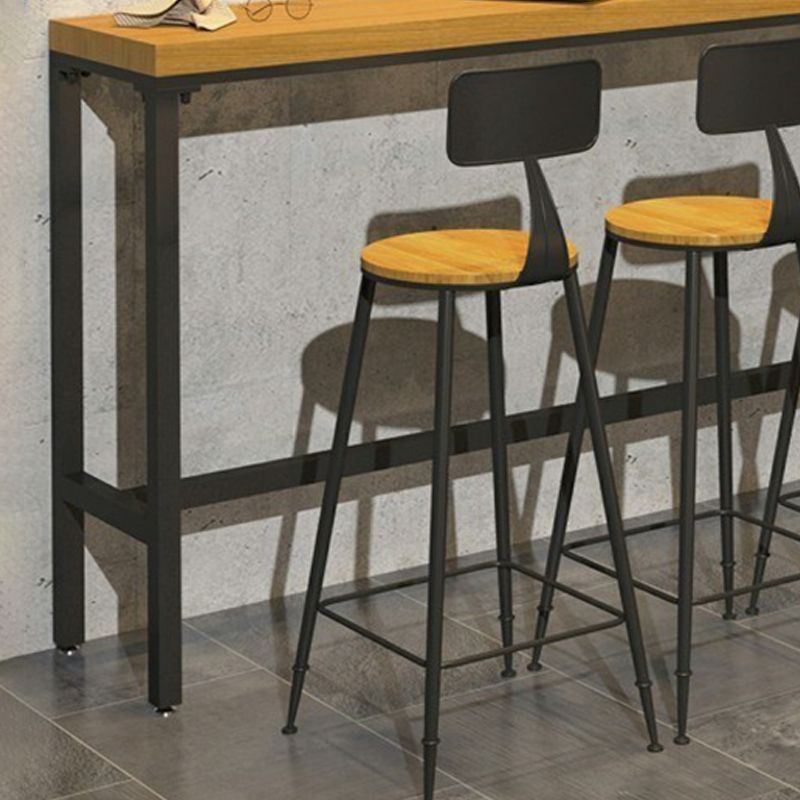 Rectangular Pine Wood Top Bistro Table Industrial Bar Table with Metal Trestle Base