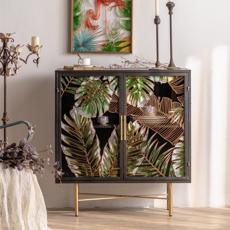 Iron 2/4 - Door Accent Cabinet Industrial Accent Cabinet with Wood Accents