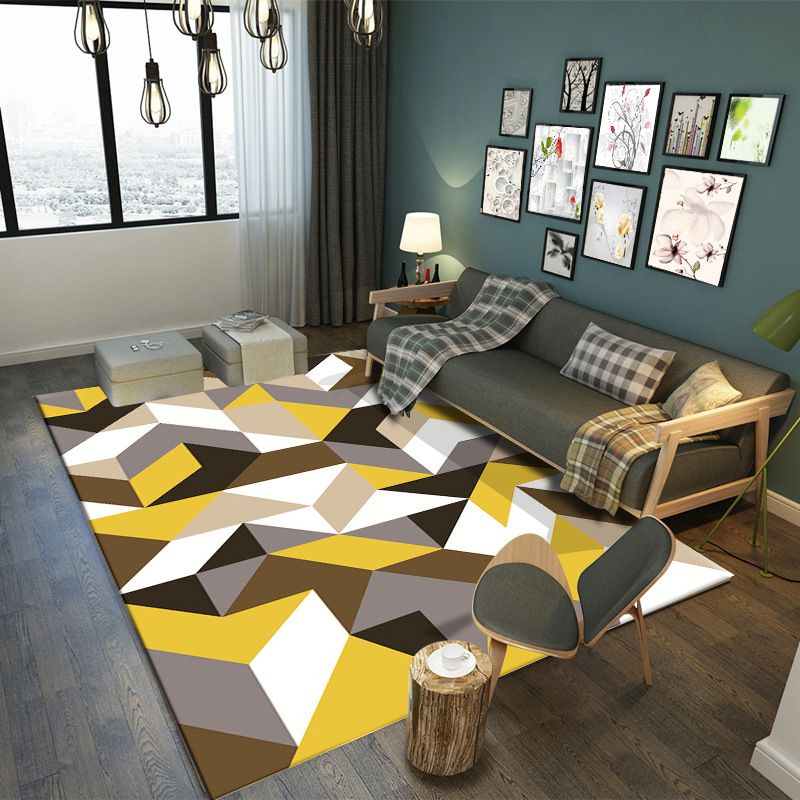 Modern Indoor Rug Geometric Patchwork Area Rug Polyester Non-Slip Carpet for Living Room