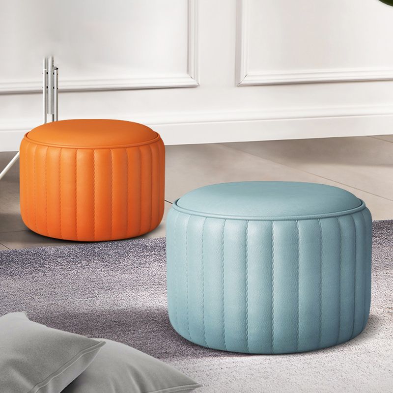 Modern Cylinder Shape Sherpa Pouf Plain PU Leather Tear Resistant Chair Ottoman
