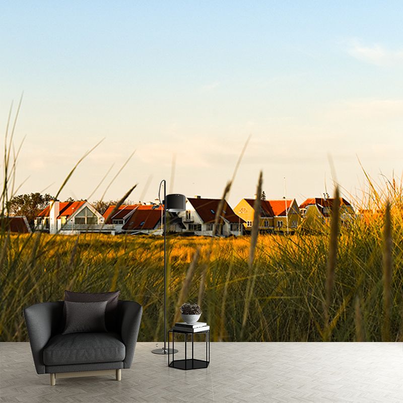 Small Town Scenery Murals Wallpaper Moisture Resistant Wall Decor for Living Room