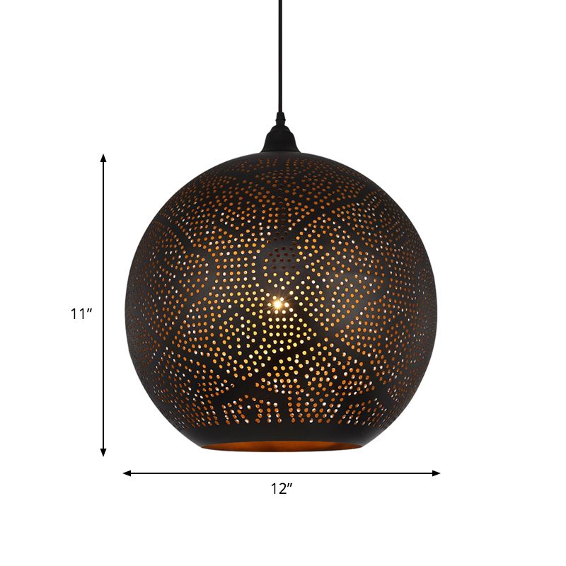 Decorative Spherical Pendant Lighting Metal 1 Bulb Ceiling Suspension Lamp in Black
