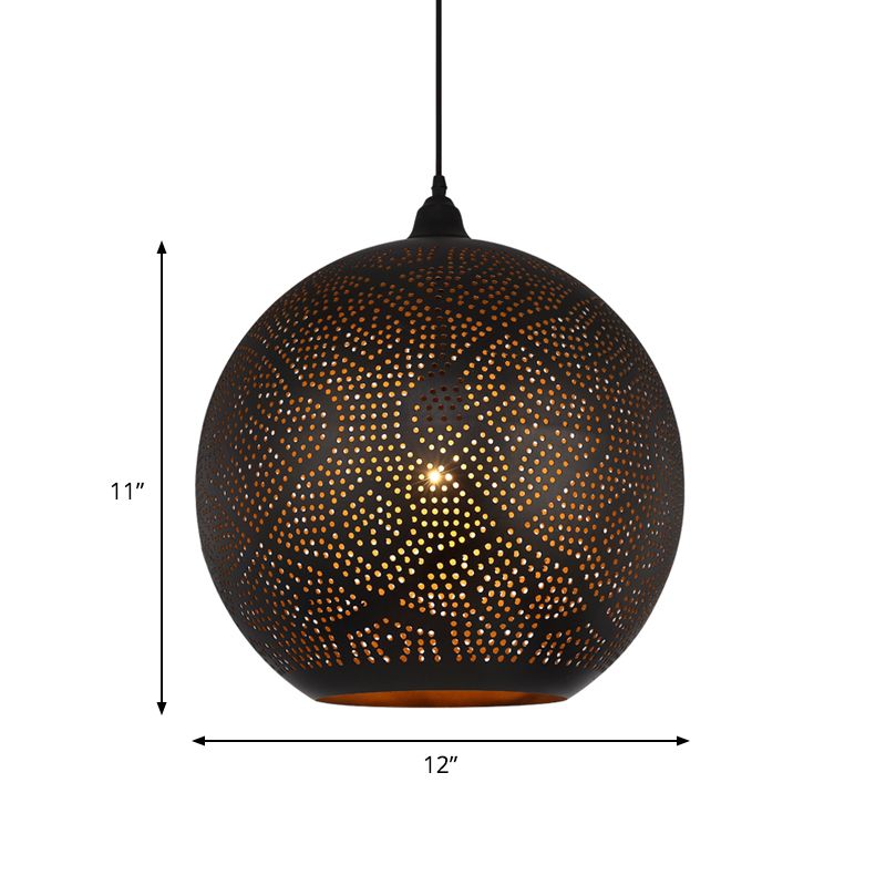 Illuminazione a sospensione sferica decorativa Metal 1 lampada a sospensione del soffitto in lampadina in nero