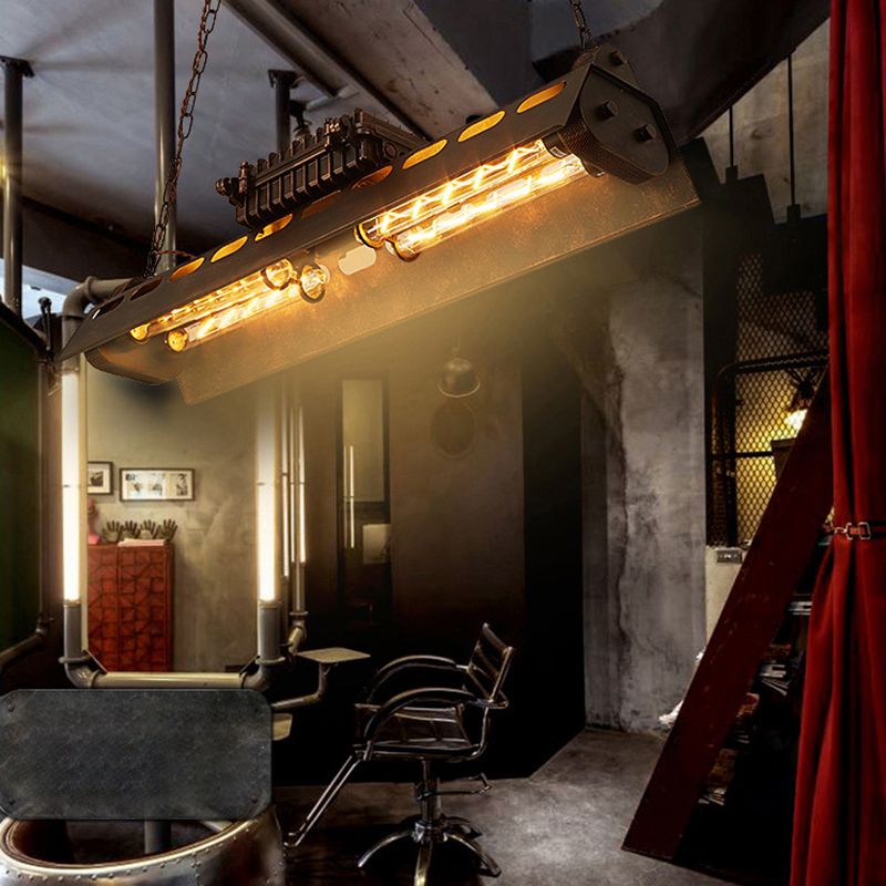 4-Light Steam Train Hanging Lamp Art Decor Industrial 4-Bulb Rust Finish Metal Island Lighting