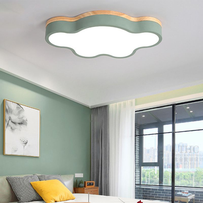 Acrilico Cloud Flush Massimale Light Fixture Nordic LED Flush Mount Lighting con Metal Shade e Wood Canopy