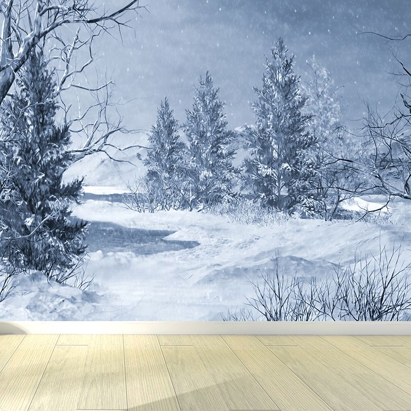 Non-Woven Decorative Wall Mural Modern Winter Botanical and Snowfield Wall Covering