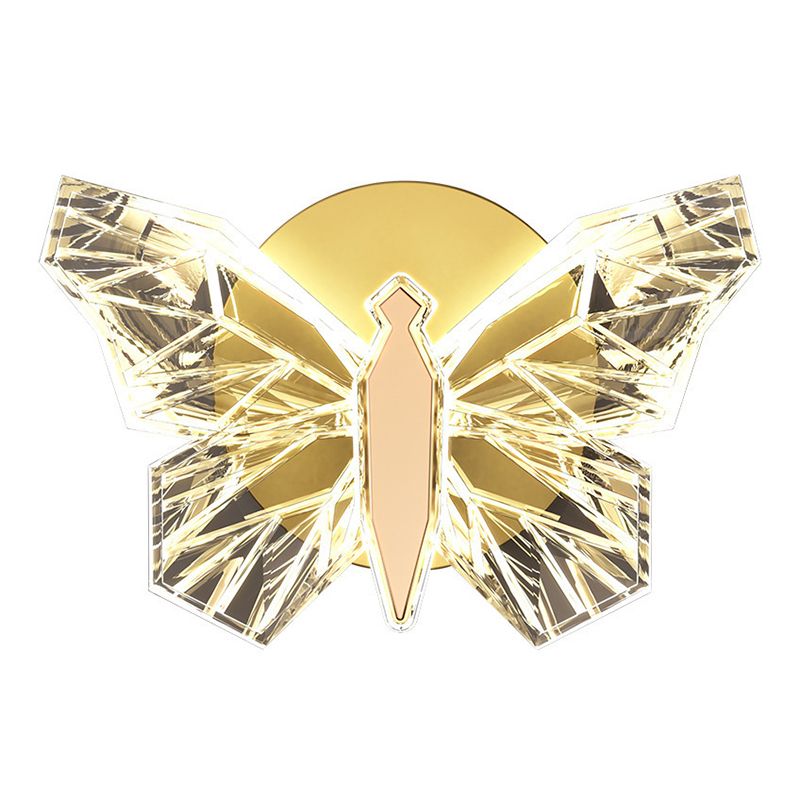 Gold Modern Metal Wall Sconce Butterfly Shape Wall Light with Glass Shade for Living Room