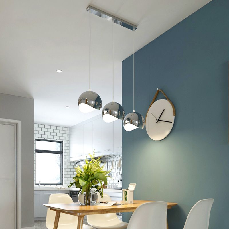 Sospensione geometrica in stile postmoderno Metal 1 Lampadina sala da pranzo a sospensione in argento