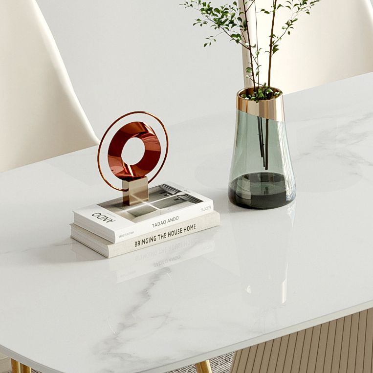 Metal Traditional Luxury Rectangular Dining Table Sintered Stone Table with Pedestal Base