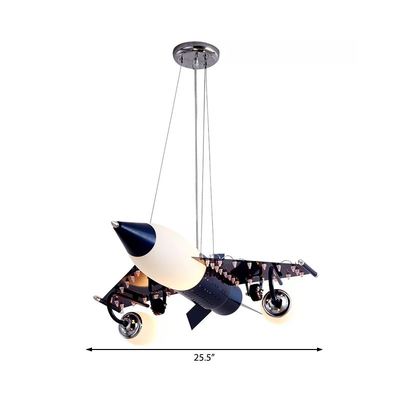 Fighter Airplane Pendant Light Cartoon Metal Chandelier in Black for Boys Bedroom