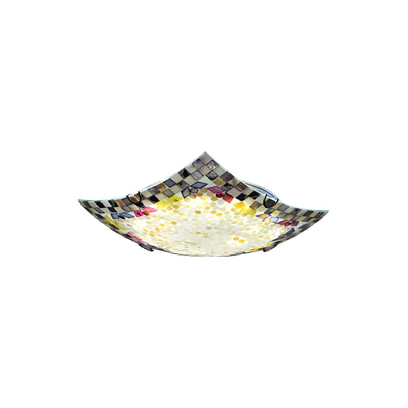 Plafonnier LED en mosaïque Tiffany, Beige/blanc/gris clair, carré incurvé, 12/16 pouces, pour couloir