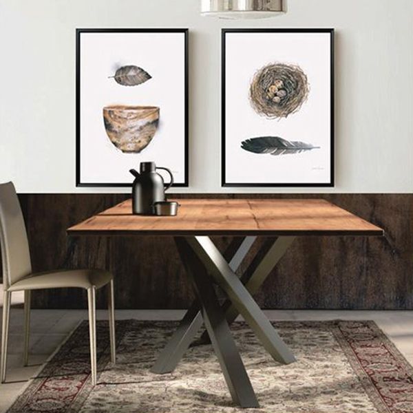 Rectangle Pine Wood Dining Table Industrial Table in Nature with Metal Pedestal