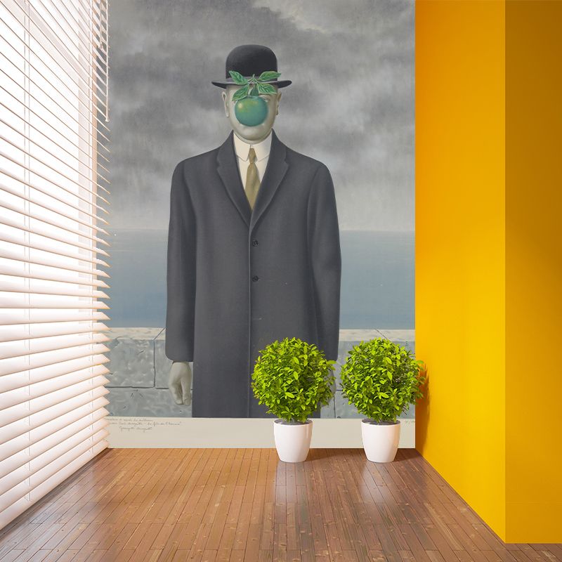 Smooth Whole Grey-Green Murals Surreal Rene The Son of Man Painting Wall Decor, Optional Size