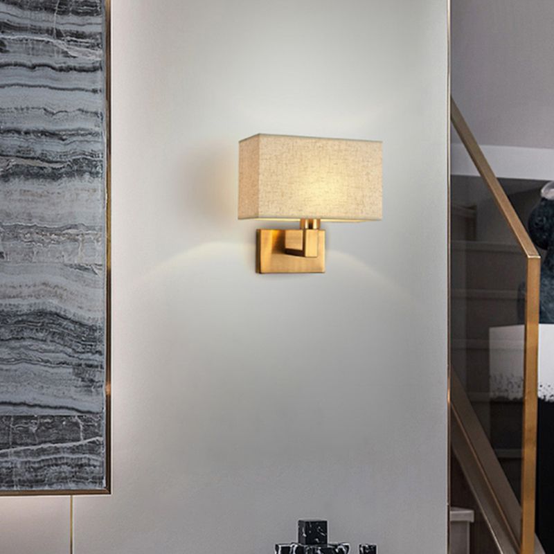 Metal Modern Wall Sconce Rectangle Shape Wall Light with Fabric Shade for Bedroom