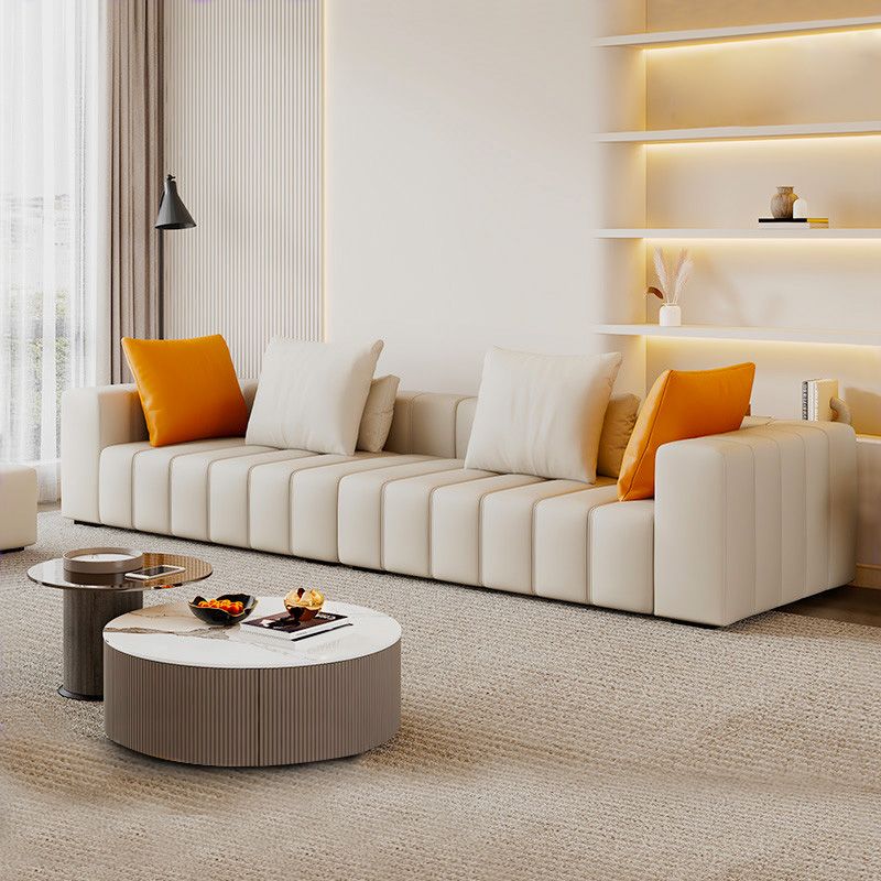 Contemporary White Sectional Sofa with Square Arms and Channel Back