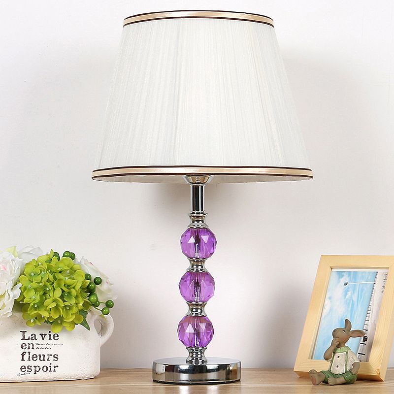 1 hoofd flare tafellamp eigentijds stoffen bureau licht in wit met paarse kristallen bal