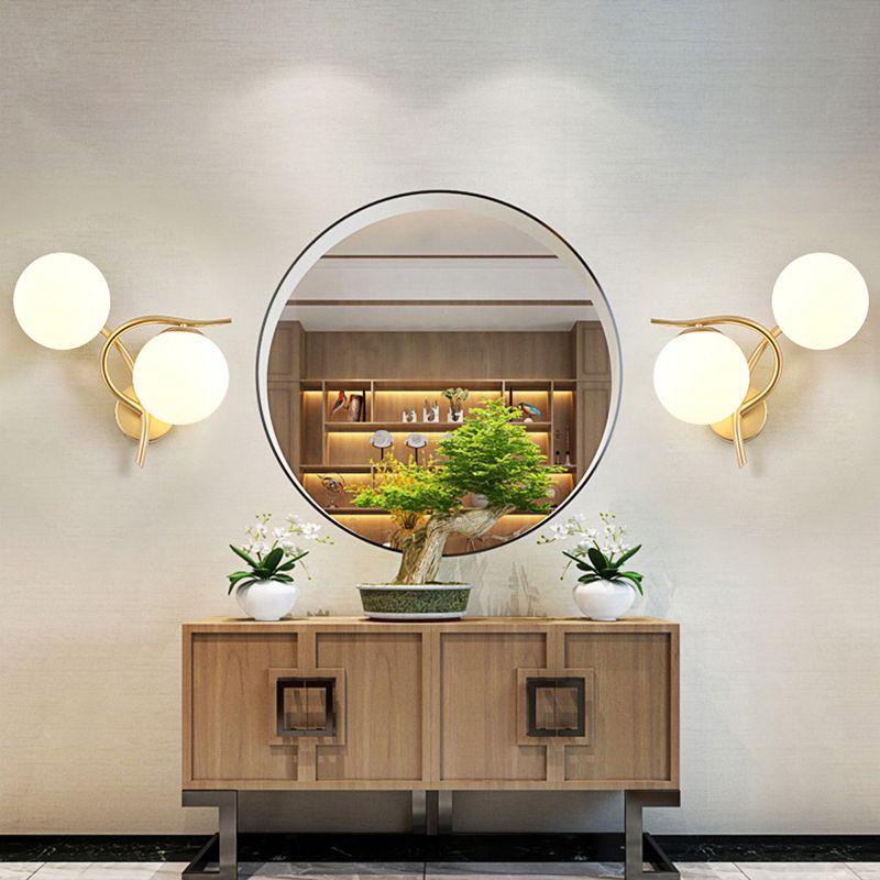 Modernist Wall Sconce Double Globe Wall Light Fixture with Glass for Living Room