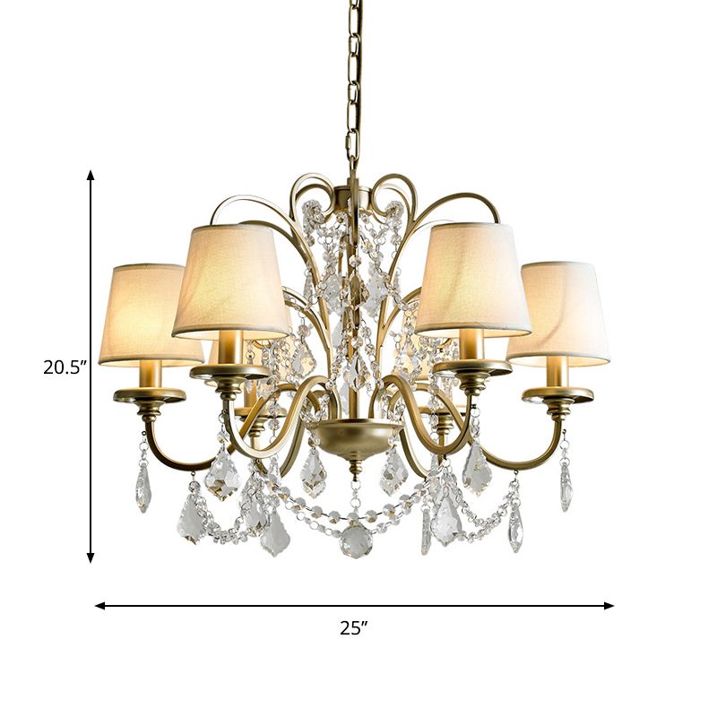 6 Heads Suspension Light with Tapered Crystal Stands Traditional Dinning Hall Chandelier in Gold