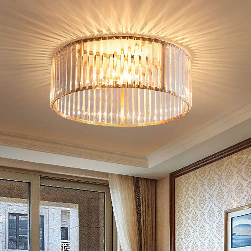 16"/19.5" Wide Circular Ceiling Mounted Light Mid-Century Metal and Crystal 4/5 Heads Flush Mount Light Fixture in Brass