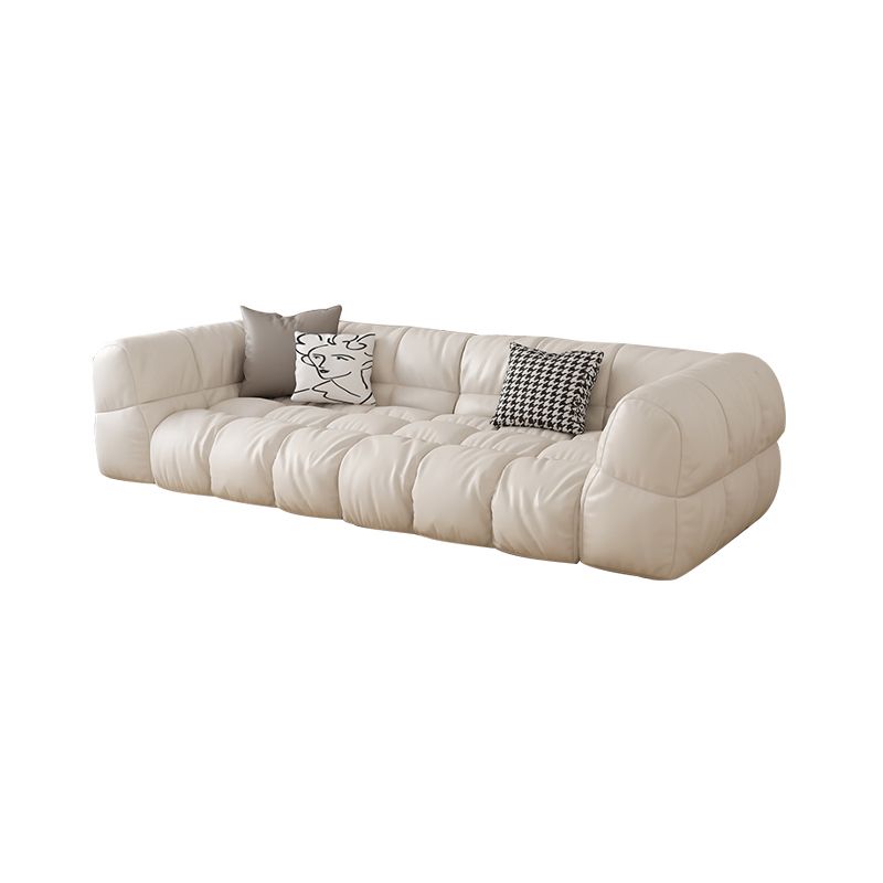 Modern Simple Square Arm Sofa & Chaise in White Biscuit Back Sectional Sofa