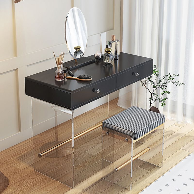 2 Drawers Clear Acrylic Makeup Table Contemporary 17.72" D Vanity Set with Stool & Mirror
