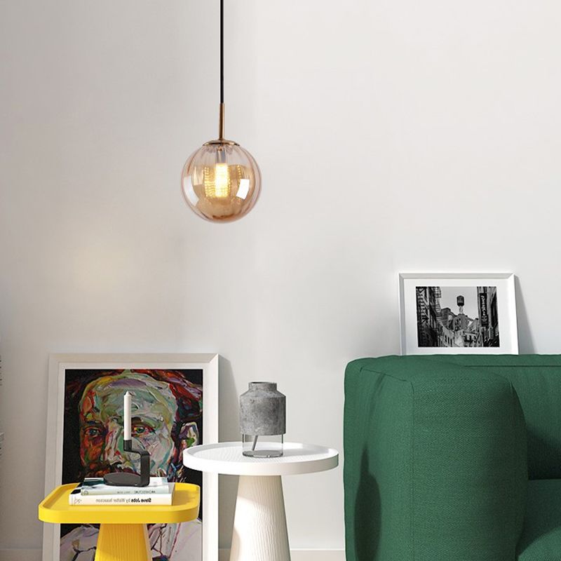 Spherical Shape Hanging Lighting Modern Style Glass 1 Light Hanging Lamp for Bedroom