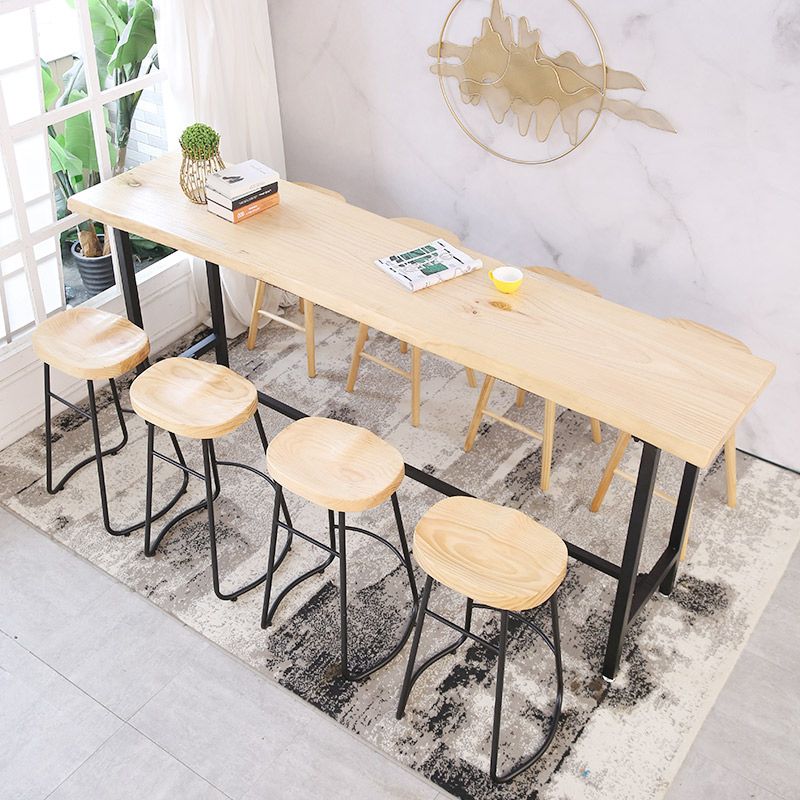 Industrial Rectangle Solid Wood Bar Table Set 1/5/9 Pieces Counter Table with Stools
