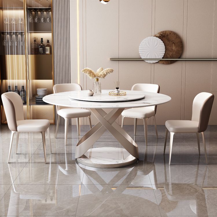 Mesa de comedor redondo Mesa de cena de pedestal de piedra de estilo de lujo con placa giratoria