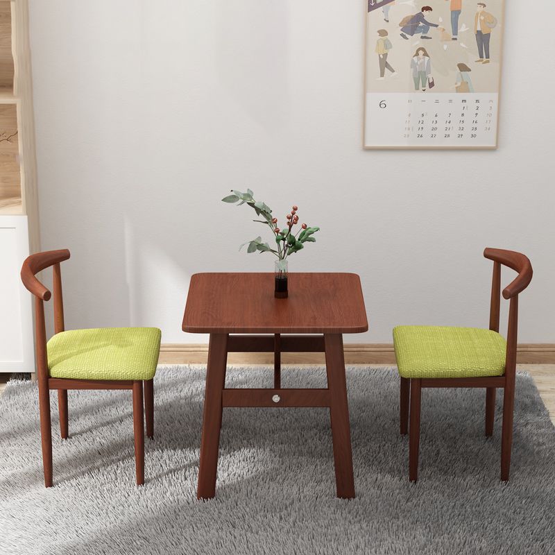 Square Dining Table Modern Plastic Tabletop with Metal Trestle Base