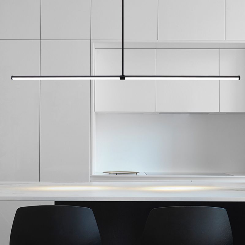 Modern Linear LED Island Light 1-Head Restaurant Pendant Lamp with Acrylic Shade