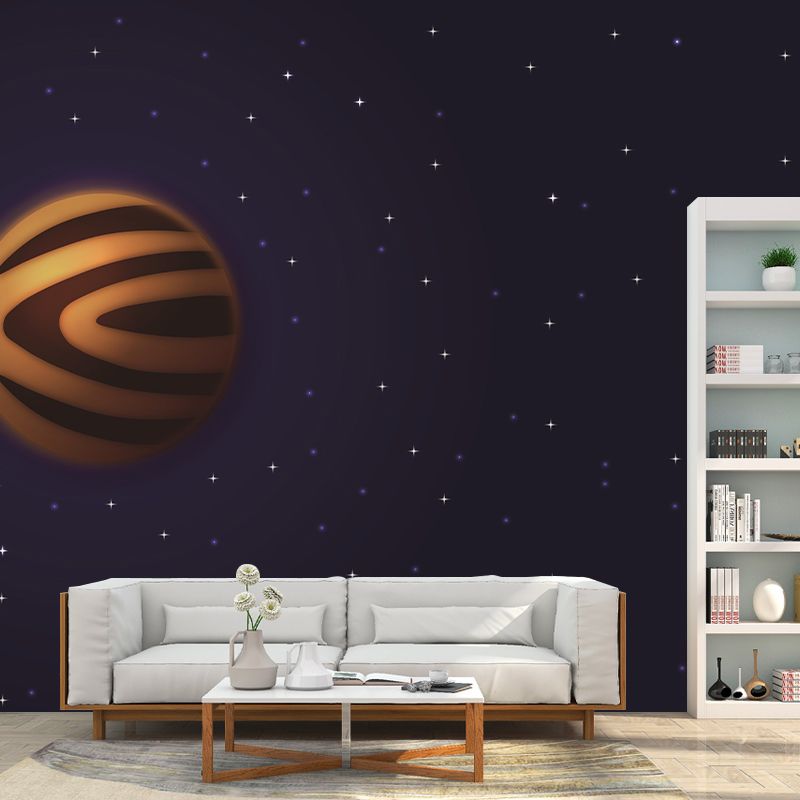 Children's Art Style Planet Mural Wallpaper Illustration Mildew Resistant for Home Decor