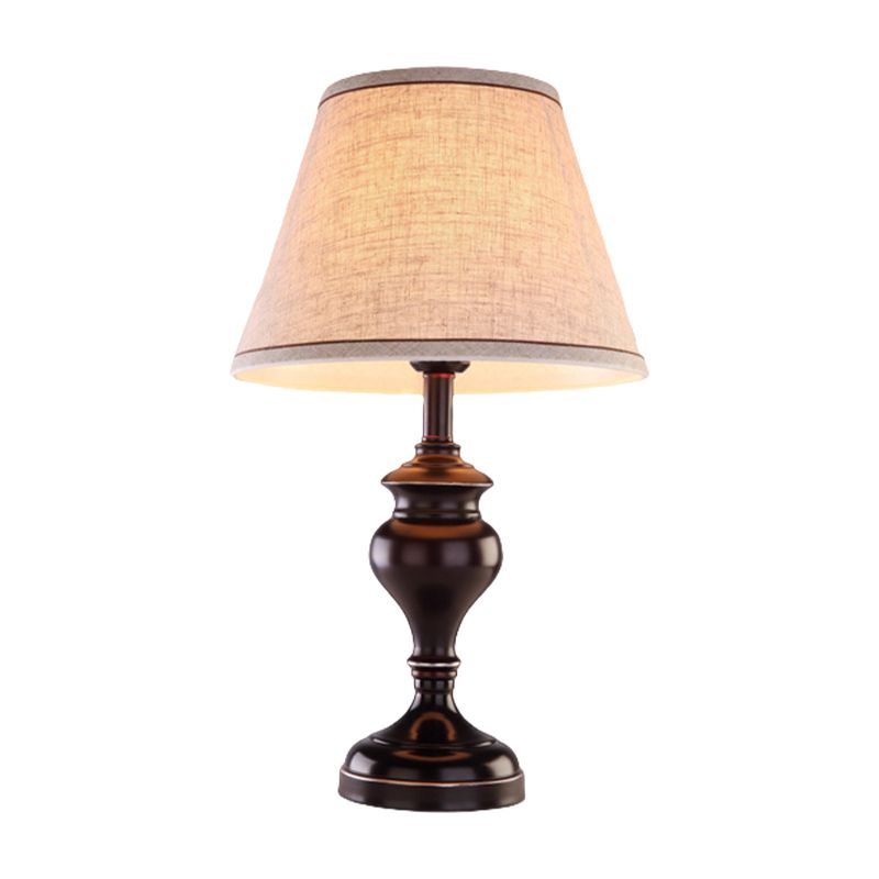 1 Bulb Fabric Night Lighting Countryside Black Finish Tapered Table Light with Urn Base