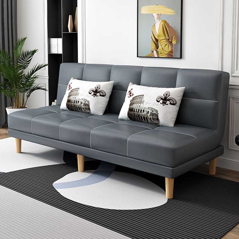 Armless Tight Back Bed Settee Cotton Blend and Faux Leather Sofa Bed