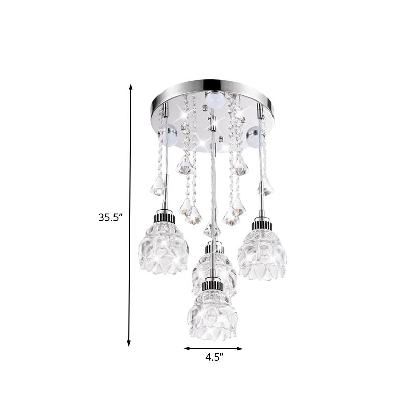 Modern 4 teste multi-pendente con lampada a soffitto fiore cristallina cristallina chiara