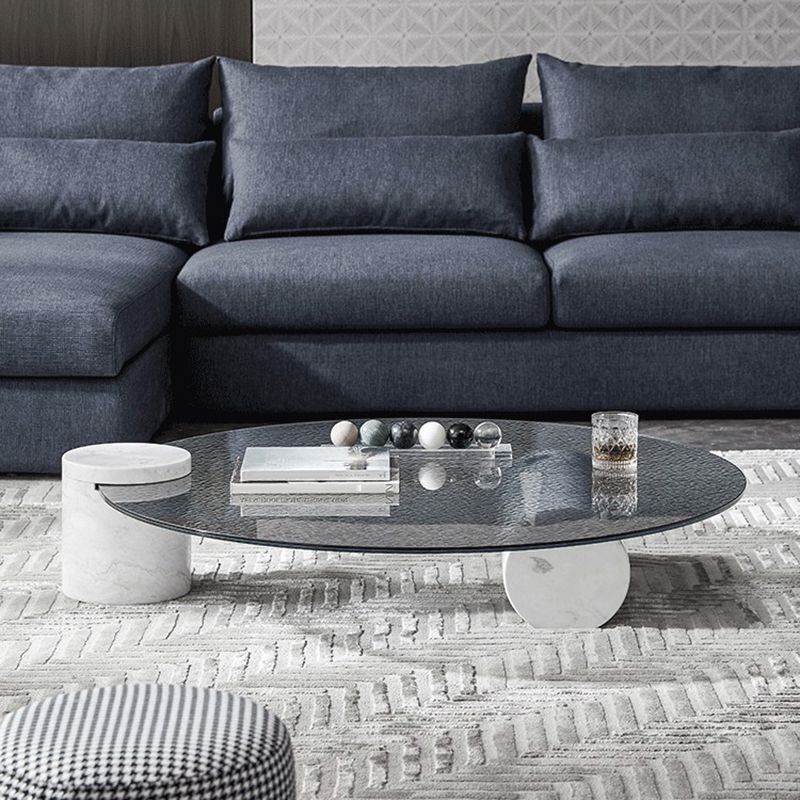 9.8"H Modern Marble Abstract Base Glass Round Coffee Table for Living Room