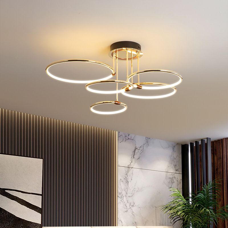 Circles Metal Chandelier Lighting Fixture Minimalist LED Gold Ceiling Pendant Light
