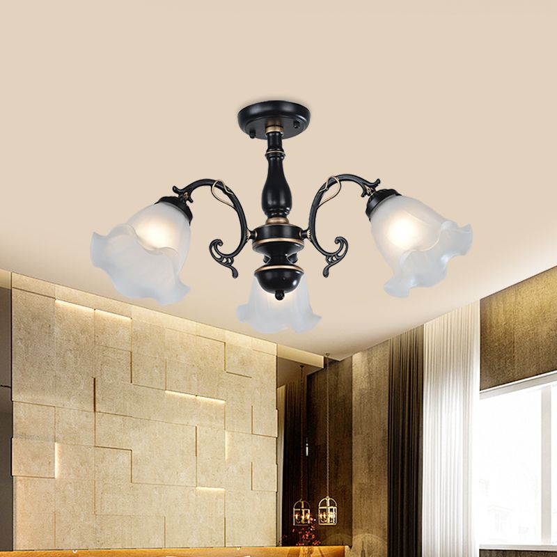 Light semi-flush di fiori a soffitto a 3/luci a 5 luci di fiore di vetro bianco/nero lampada montata in vetro a filo