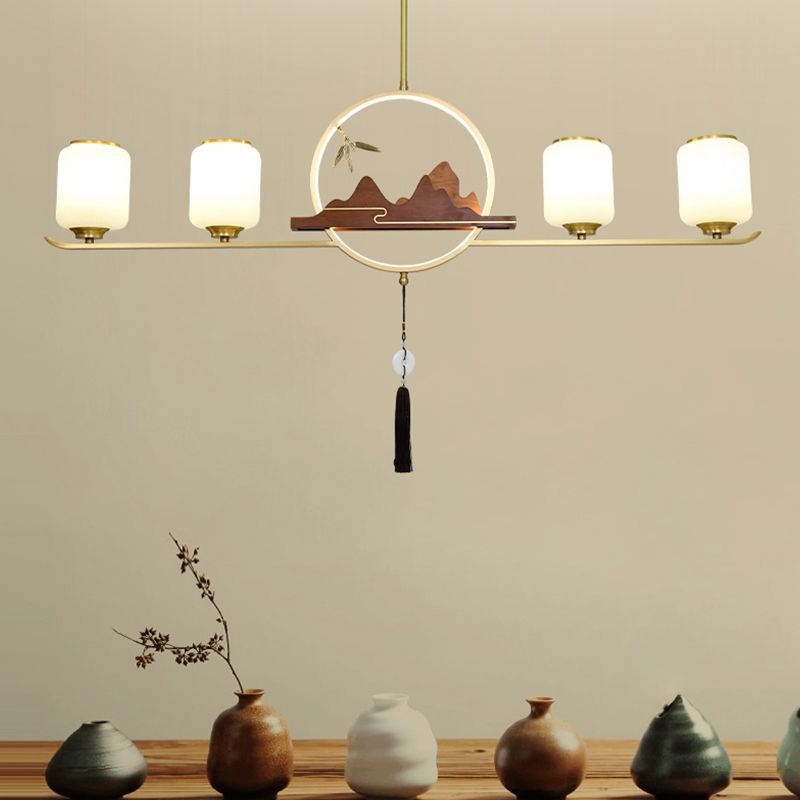 Simplicidad moderna Cilindro Luces de la isla de la isla Luces colgantes de vidrio blanco